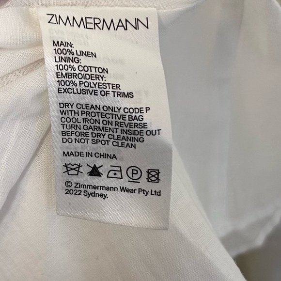 ZIMMERMANN Tiggy Embroidered Linen Puff Sleeve Mini Dress - Picture 10 of 12